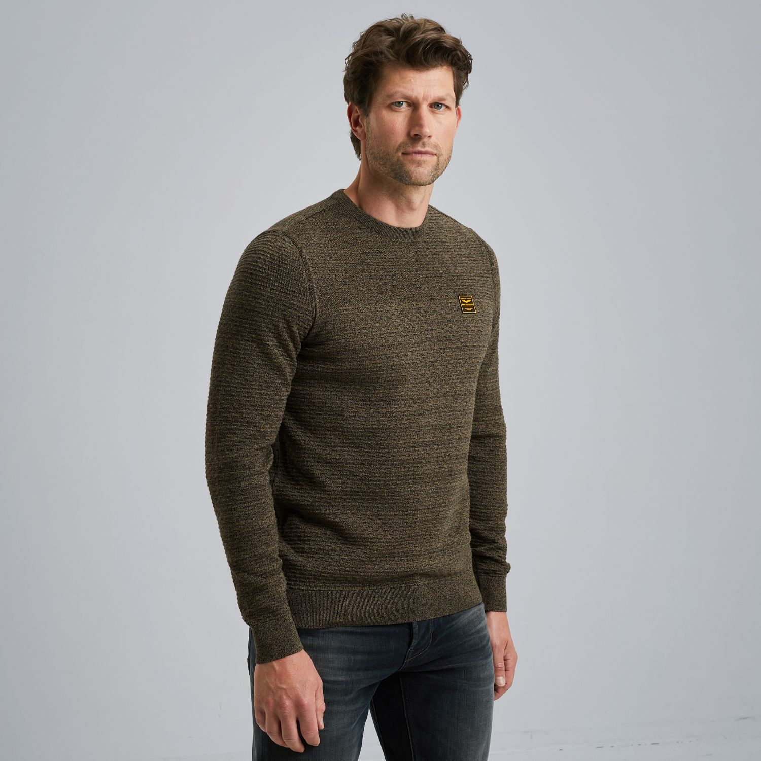 Пуловер PME Legend с рёберным воротником зелёный артикул PKW2510300-6389