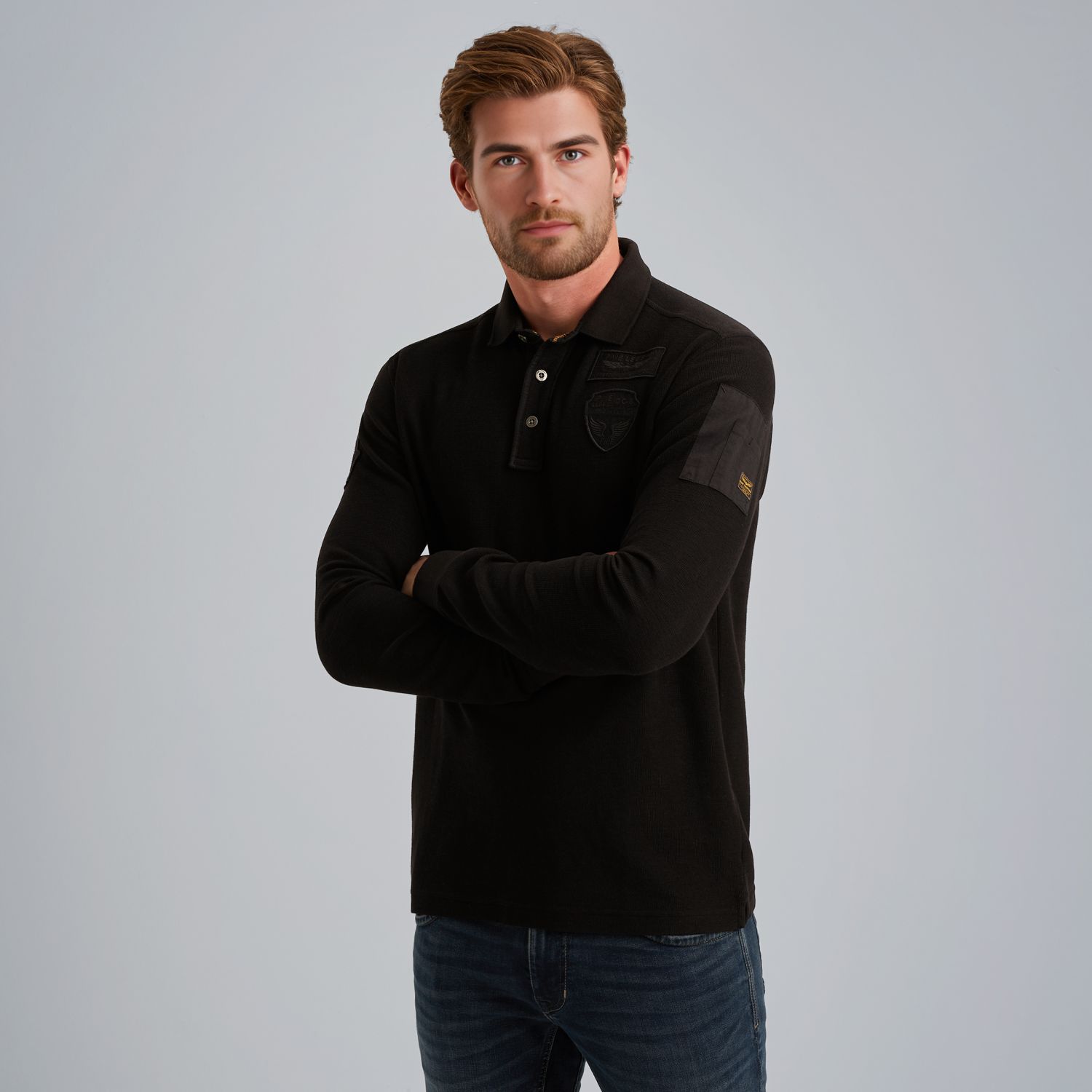 Поло PME Legend с длинными рукавами чёрное артикул PPS2509802-9067