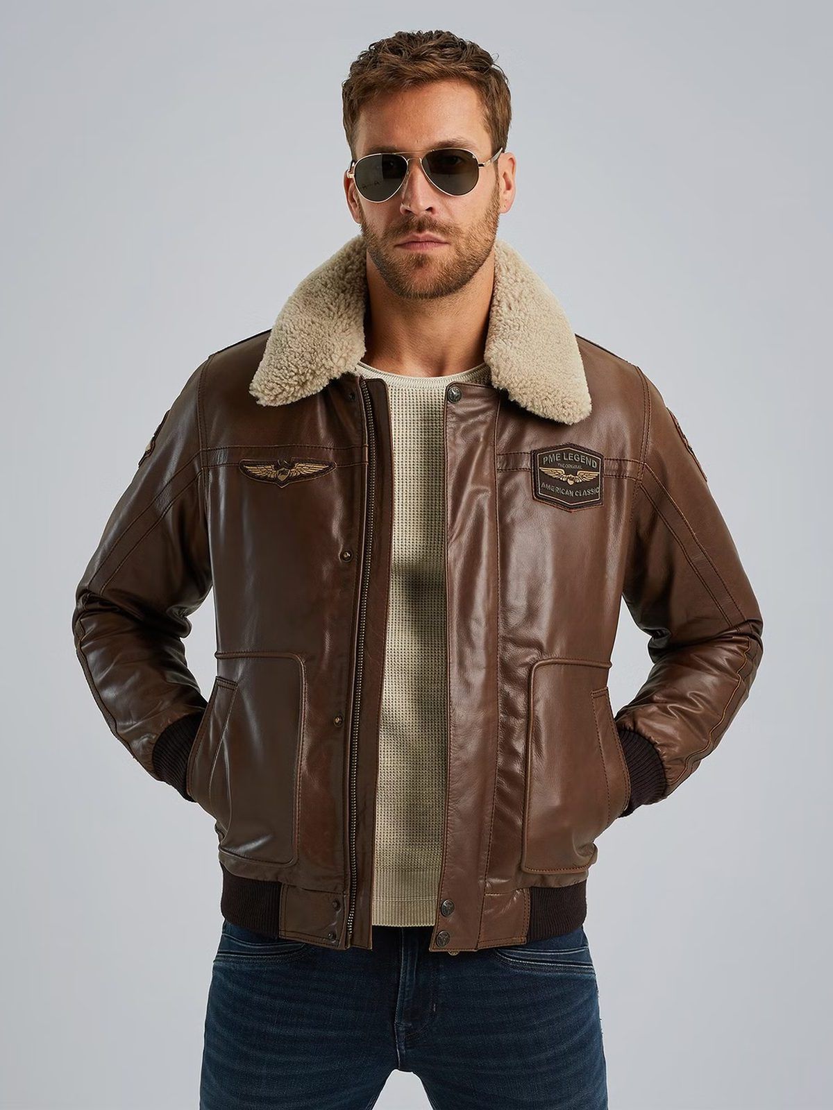 Коричневая куртка пилот из кожи буйвола Hudson PME Legend артикул HUDSON/BROWN