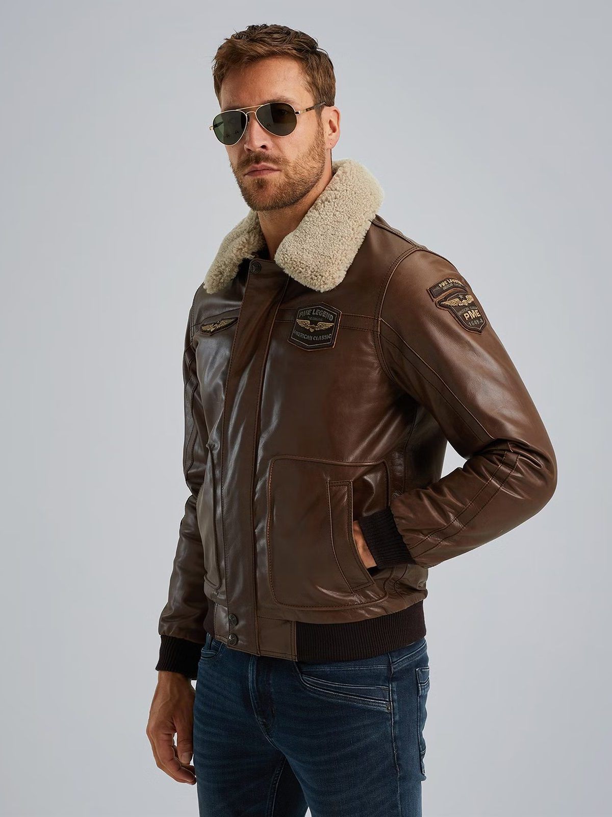 Коричневая куртка пилот из кожи буйвола Hudson PME Legend артикул HUDSON/BROWN